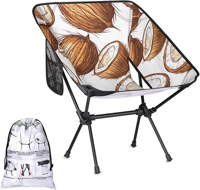 Honeybaby Folding Camping Chair Coconut Print Camping Chairs Lightweight Portable Chair Outdoor Foldable Chairs for Camping Travel Picnic Beach Hiking