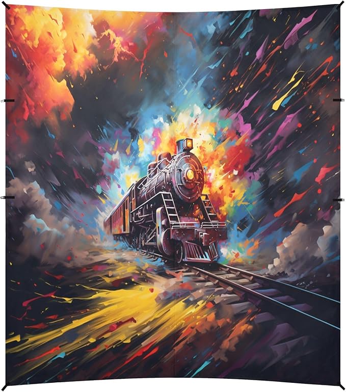 Camping Sun Shelters Watercolor Train Vehicle Beach Canopy 126 * 110.2in