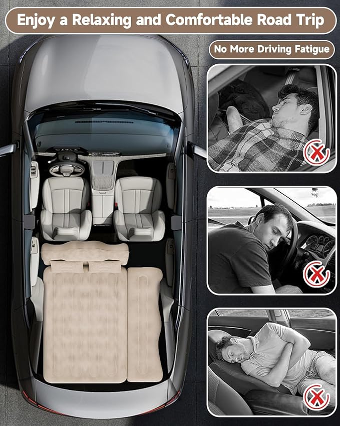 Umbrauto Car Air Mattress Bed: Inflatable SUV Camping Sleeping Pad for Truck Back Seat with Pump &amp Pillows Blow Up Backseat Car Mattress for Van Rear Seat