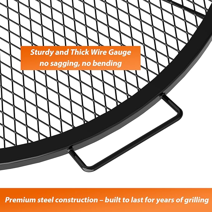 onlyfire Round Fire Pit Grill Grate Heavy-Duty Steel Cooking Grate with X-Marks Design Portable Campfire Grill for Outdoor BBQ Camping Picnics - 30 Inch
