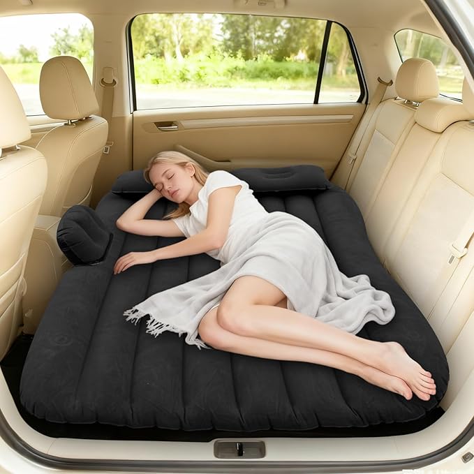 Inflatable Car Air Mattress Back Seat Bed with Air Pump55 x 35 Portable Thickened Car Travel Camping Sleeping Air Mattress Blow Up Bed for Car Universal SUV