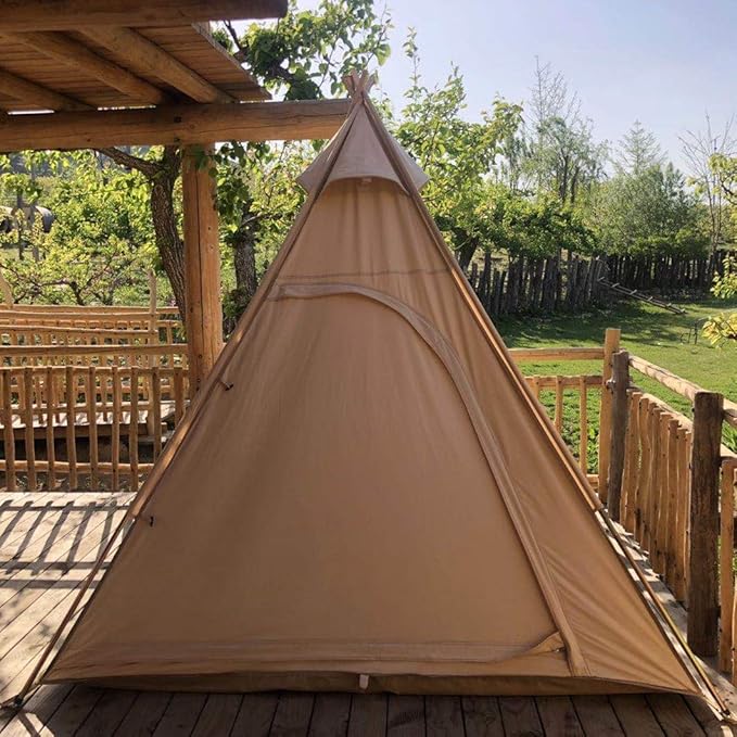Free Space Outdoor 100% Cotton Canvas Waterproof Pyramid-Shaped Camping Tent (Beige 2.15meters)