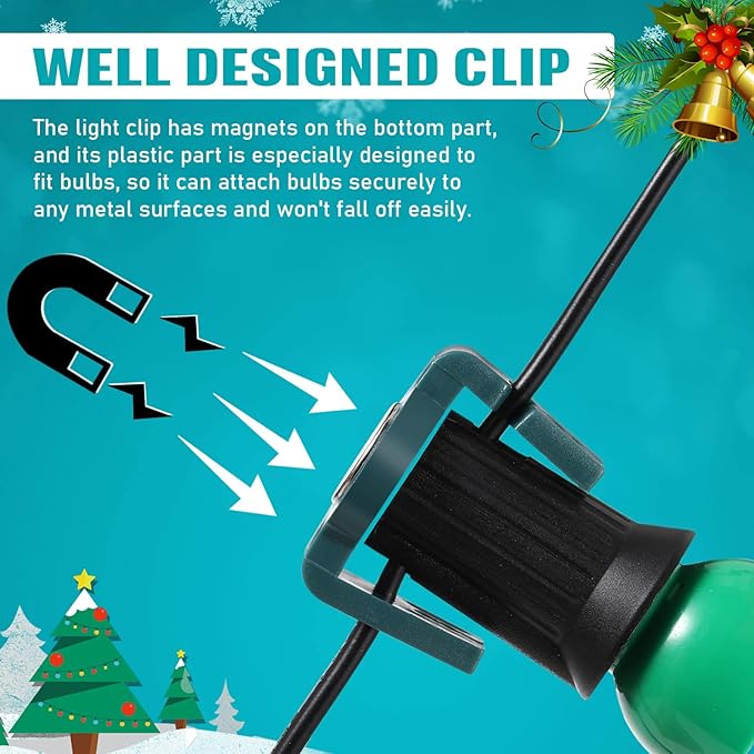 Frienda 50 Pieces C9 Magnetic Christmas Light Clips Magnet Christmas Socket Clips Hooks for Sockets Roof Gutters Outside Patio Holiday Lighting (Green Round)