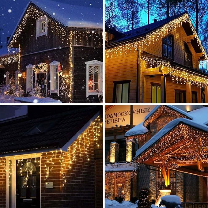 Toodour Christmas Icicle Lights Outdoor 612 LED 50ft 8 Modes Fairy Icicle String Light with 102 Drops Led Christmas Lights Twinkle for Holiday Party Wedding Eaves Xmas Decorations (Warm White)