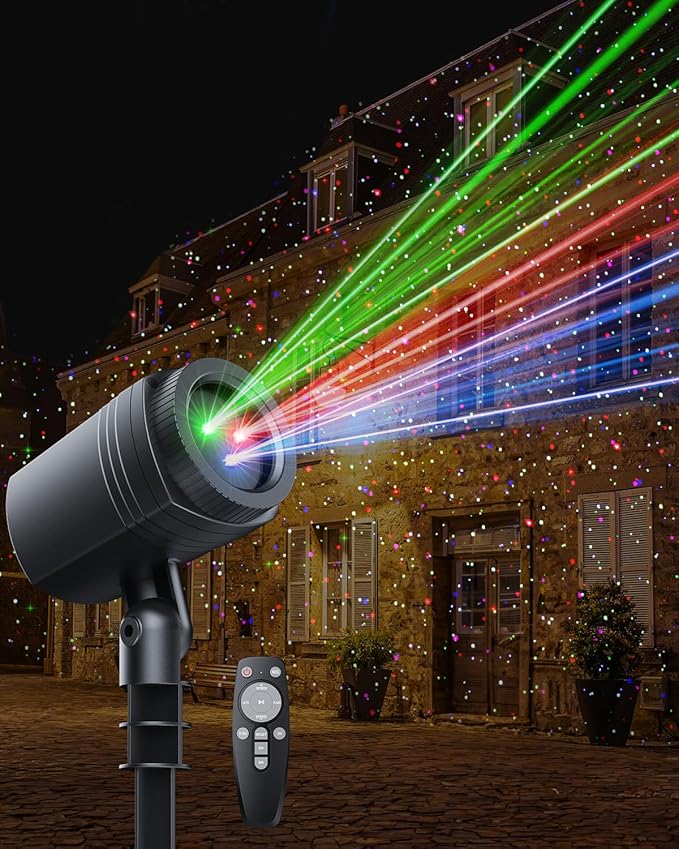 Christmas Laser Lights Outdoor RGB (Red Green Blue) Light Projector with RF Remote and Timer for Parties &amp Wedding Brighter Projection Lights for Christmas Holidays and Garden Decor