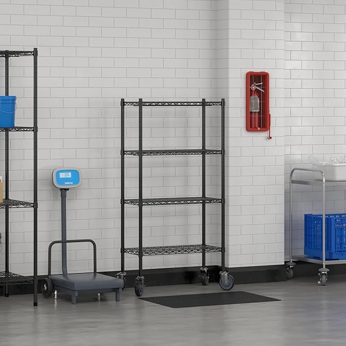 Commercial NSF Listed Black Epoxy Mobile Wire Shelving Kit 14 x 30 x 60 with 4 Shelves Perfect for Warehouse Walk-in Refrigerator Freezer Grocery Store Restaurant Dishroom