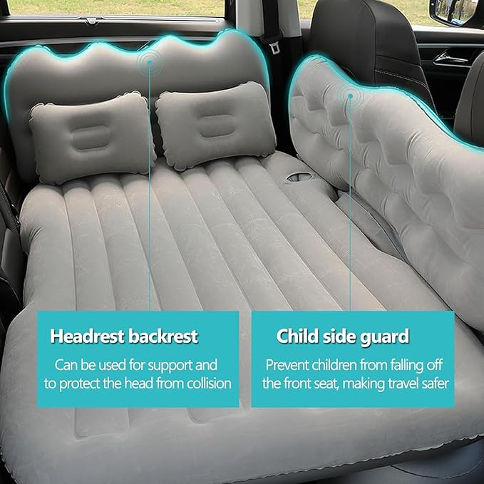 Car Air Mattress Compatible with Volkswagen Golf GTI 2000-2026 12 V Pump Sleeping Pad with Headrest &amp Side Guards for Road Trips &amp Car CampingBlack