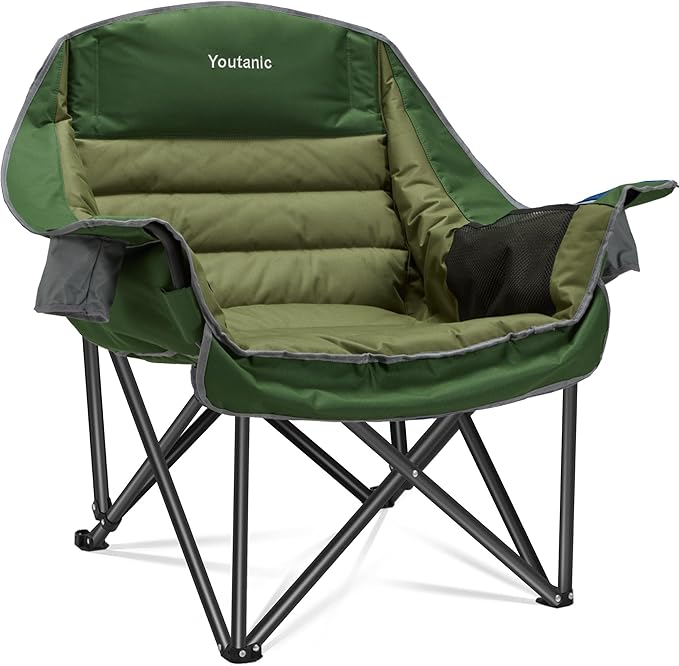 Oversized Camping Chair Portable Folding Camping Chairs with Side Pocket Cup Holder and Carry Bag Heavy Duty Outdoor Camping Chairs for Adults Fishing Sports Trip up to 400lbs Style 2