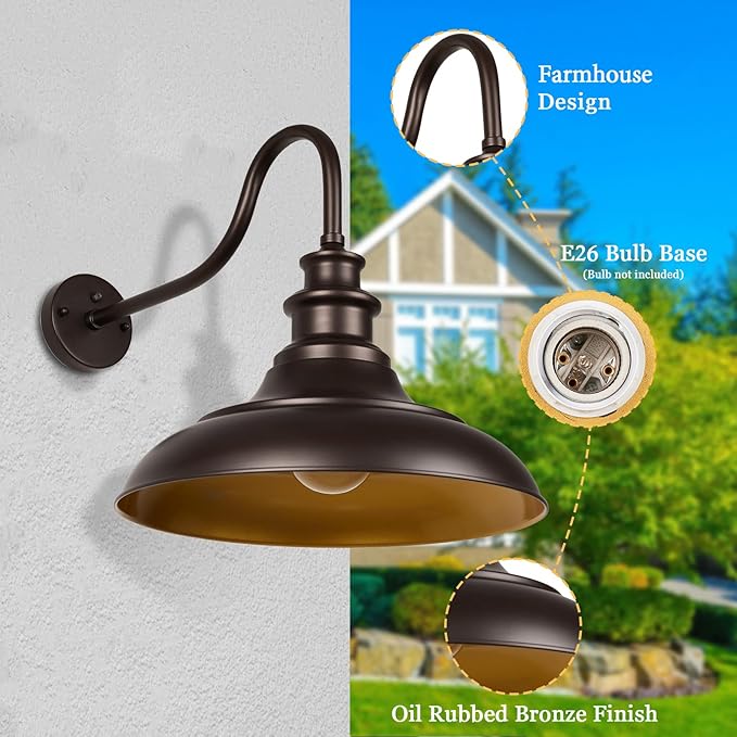 Exterior Farmhouse Barn Light 3PCS Dusk to Dawn Outdoor Lighting 16 Inch Vintage Outside Garage Lights Fixtures for Patio Frontdoor Entryway Doorway