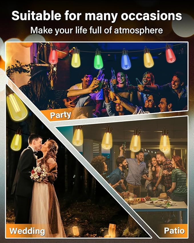 98FT Outdoor String Lights with Remote - Multicolor &amp Warm White 8 Light Modes Timer Waterproof Patio Lights Plug In Dimmable String Lights Shatterproof for Outside Porch Backyard Party