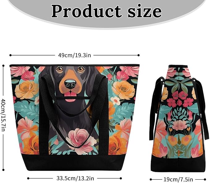 Insulated Shopping BagLarge Reusable Cooler Bags Dog Floral Printed Foldable Shopping BagTravel Waterproof Shoulder Bag