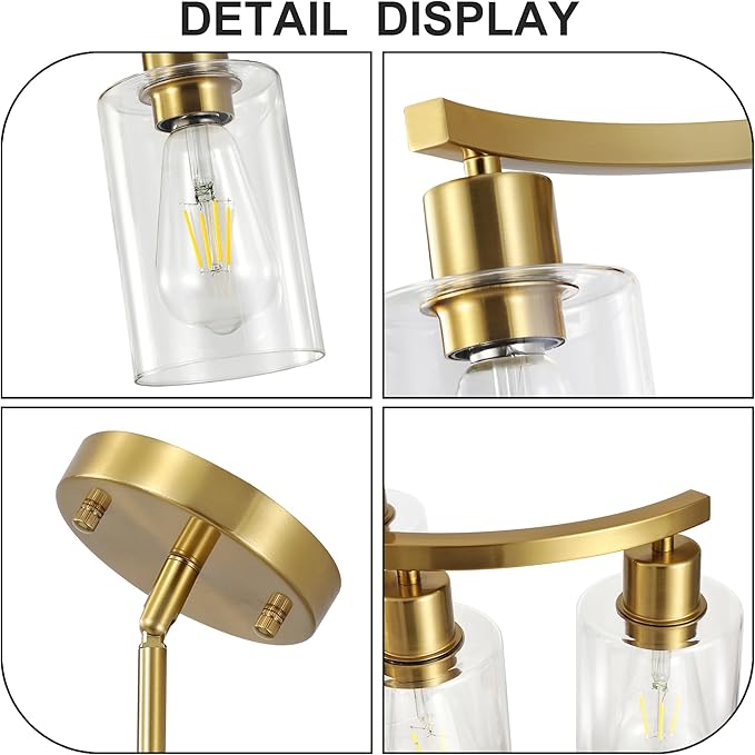 6 Light Gold Dining Room Light FixtureModern Farmhouse Kitchen Chandeliers Over TableAdjustable Height Hanging Pendant Lighting for Kitchen Island with Glass Shade