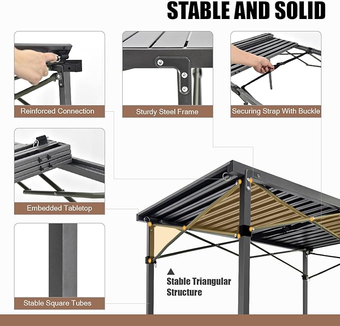 Portable Outdoor Camping Table Oversize Aluminum Roll Up Lightweight Folding Table for Picnic Barbecue Beach Tailgating Party Backyard Indoor and Outdoor Stable and Durable