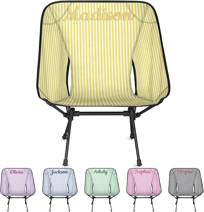 Custom Portable Camping Chair Compact Lightweight Personalized Folding Chair for Travel Beach Picnic Backpacking Hiking Yellow Stripes