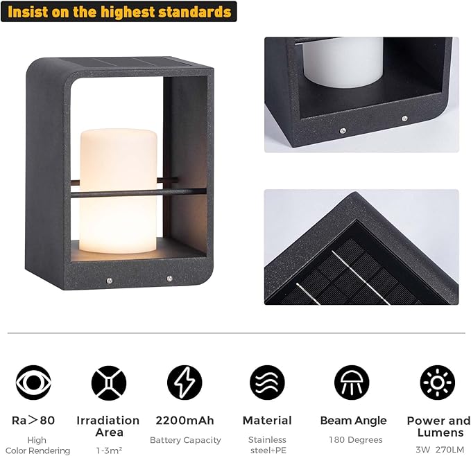 Solar Lanterns Outdoor Waterproof Patio Lights with 3000K LED Outdoor Lights Solar Powered with Remote Control Floor Lamp for Garden Yard Deck Backyard Porch and Landscape Lighting
