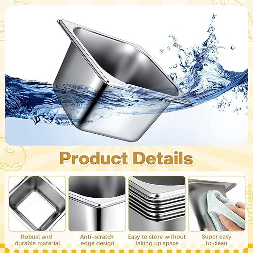 Rtteri 22 Pcs 1/6 Size 4 Inch Deep Stainless Steel Hotel Pans Set: 16 Metal Buffet Steam Table Pans with 2 Tongs &amp 4 Spoons – Stackable &amp Anti Jam Commercial Restaurant Catering Kitchen Food