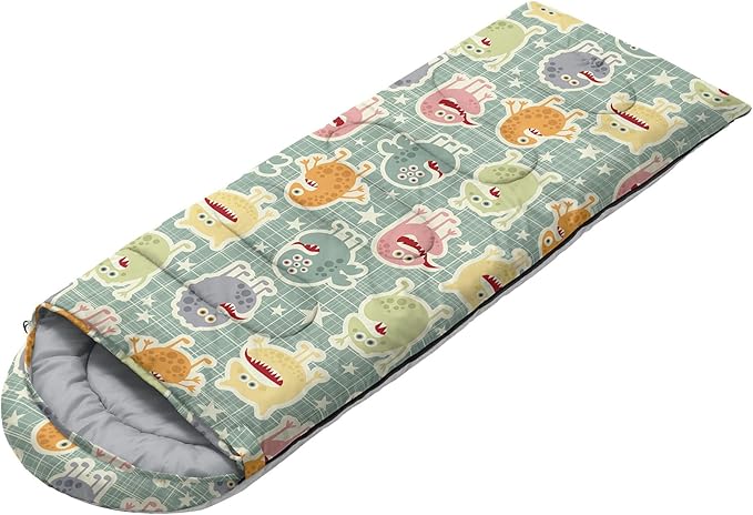 Kids Sleeping Bag for Boys GirlsMonster Alien Print-Lightweight Warm Portable Outdoor Indoor-Waterproof Cold Weather Resistant Sleeping Bag for Camping Hiking(Monster Alien)