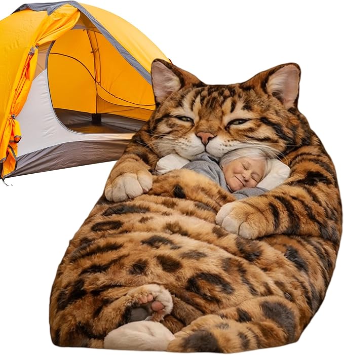 Cat Sleeping Bag for Humans - Plush Cat Print Envelope Sleeping Bag Giant Plush Envelope Design with Soft Flannel Lining Self Ca-t Plu-sh Sleep-ing Ba-g for Camping &amp Sleepovers