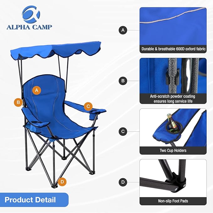 ALPHA CAMP Oversized Camping Chair with Shade Canopy Folding Lawn Chairs