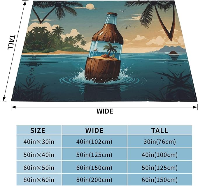 Drifting Bottle 80x60 Printed Soft Fleece Blanket for Sofa Bed and Camping - Cozy Blanket for Travel Picnics Nighttime Use
