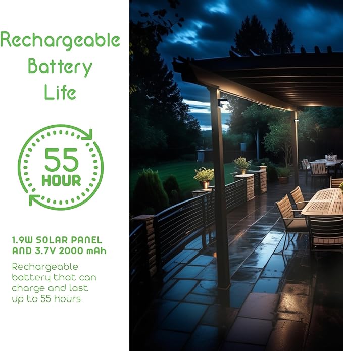 Square Solar Wall Lights - Solar Powered Wall Lamps - LED Lights - PIR Sensor &amp Two Lighting Modes - Rechargeable Battery Lasts Up to 55 Hours - 3000K - IP44 Weather Resistant - 2 Pack