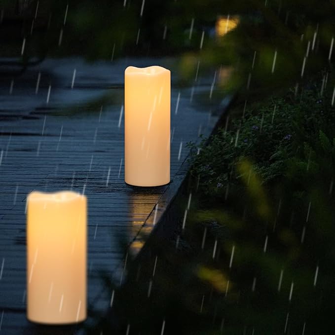 Large Solar Candles Outdoor Waterproof Outdoor Candles Rechargeable for Lanterns Large Solar Lanterns Flickering for Garden Camping Patio Home Decor Dusk to Dawn (2Pcs4 D×8/10 H)