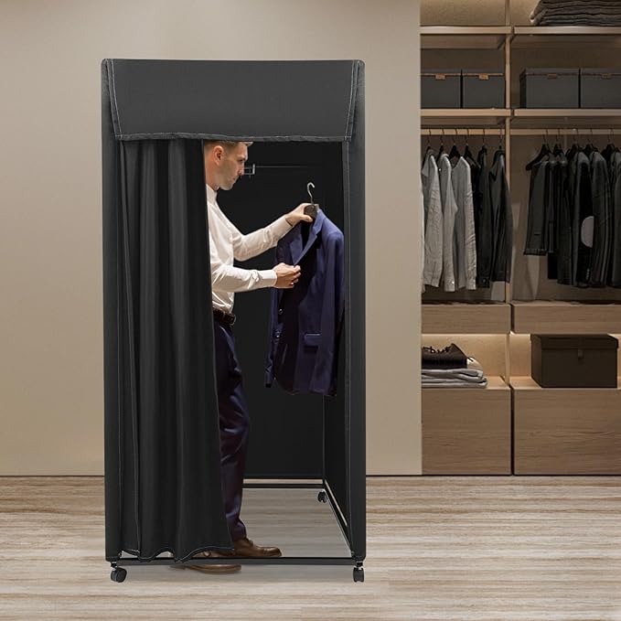Clothing Store Fitting Room 39×39×78 inch Clothing Store Fitting Room with Shading Curtain Portable Temporary Mobile 95% Privacy Protection Dressing Room with Castors &amp Hanger (Black)