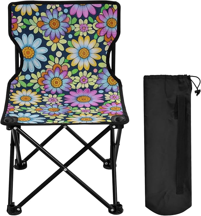 Boho Daisy Floral Colorful Foldable Camp Chairs Ultra-Lightweight Beach Chairs Includes Carry Bag