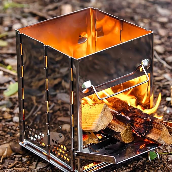 REDCAMP Wood Burning Folding Camp Stove Stainless Steel Grid Portable Collapsible Backpacking Stove Survival Rocket Stove for Hiking Outdoor Tent Camping Picnic BBQ Samll