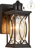 Motion Sensor Outdoor Wall Light with Dimmable Bulb Modern Dusk to Dawn Exterior Light Fixture Wall Mount Porch Light Black with Crack-Like Glass Coach Lantern for House Garage