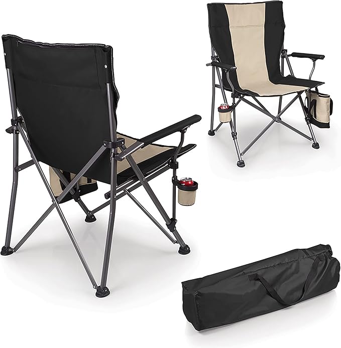 PICNIC TIME Big Bear XXL Folding Camping Chair with Insulated Cooler Oversized Portable Lawn Beach &amp Camp Chair with Cup Holder Storage Pocket Carry Bag 500 lb Capacity (Black)