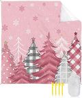 Beach Blanket Waterproof Sandproof OversizedPink Christmas Tree Snowflakes Seamless Beach Mat with Corner Stakes Sand PocketsLattice Pine Tree Outdoor Picnic Mat for Travel Camping Hiking 108x84In