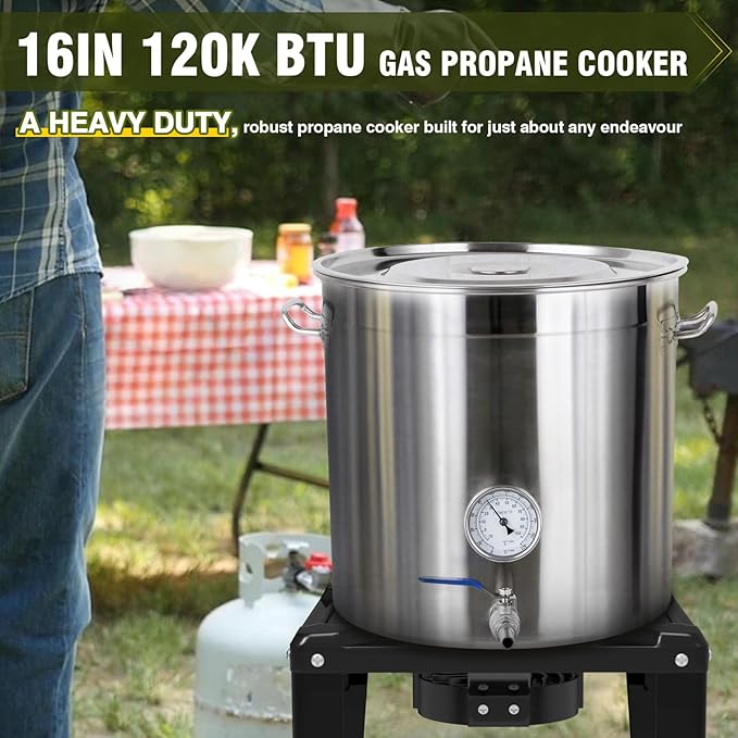 Bestfire High Pressure Propane Burner 120000 BTU Single Propane Stove with 4.1ft 0-20Psi Adjustable Hose with Regulator 16 Square Steel Cooktop for Camping