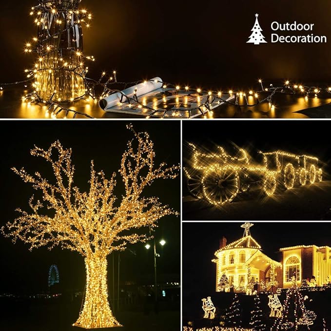 Quntis 164ft 2000 LED Cluster Christmas Lights - Dark Green Wire Cluster Christmas Tree Lights - 8 Modes Outdoor Waterproof Strands Christmas String Lights for Holiday Wedding Party Decor Warm White