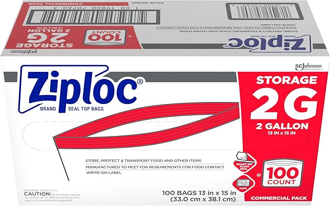 SC Johnson Professional Ziploc Brand Food Storage 2 Gallon Bags Food Storage Ziploc Brand Bags Commercial Pack 100 Count Box for Professional Use Only (Pack of 2)