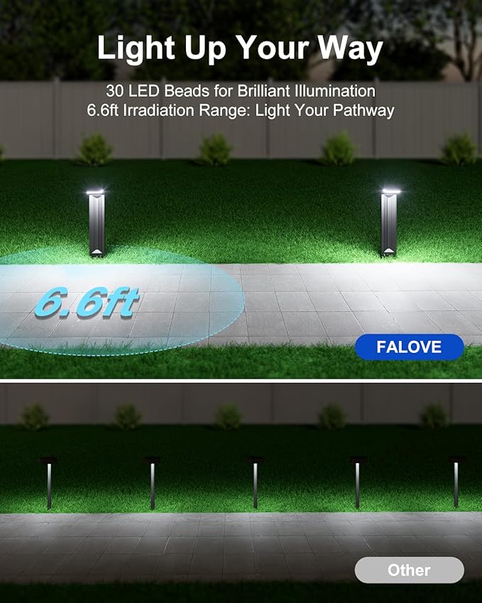 6 Pack Solar Powered Pathway Lights Outdoor Waterproof 30 LED Bright Walkway Landscape Lamp for Outside Path Driveway Sidewalk Yard Lawn Garden Trail Modern Design and 2 Modes (Cool White)
