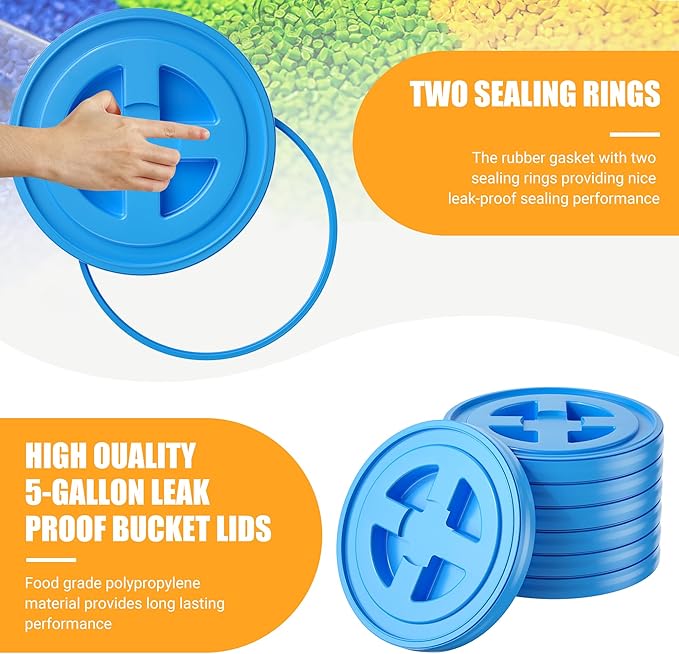 4 Pieces 5 Gallon Bucket Lids 12inch Leak-proof Plastic Seal Screw Top Airtight Lid Reusable Drum &amp Pail Lid for Pet Food Storage Home Paint Storage and Industrial Storage Buckets-Blue