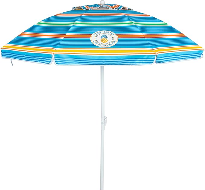 Tommy Bahama 6' UPF 50+ Tilt Beach Umbrella with Integrated Sand Anchor Wind Vent and Carry Bag