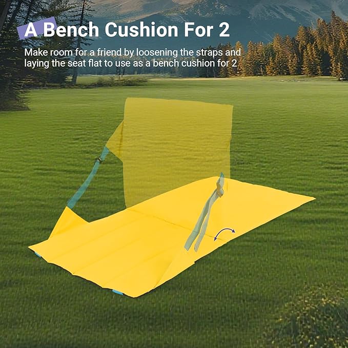 Portable Folding Stadium Seat with Adjustable Backrest 2-Person Comfort Ultralight for Bleacher Sports Outdoor Concerts Camping Picnics Beach Yellow