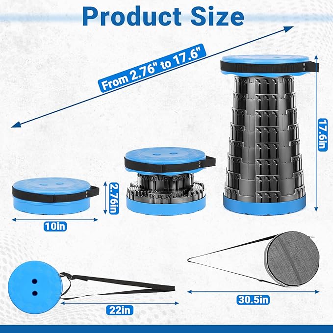 2025 Upgraded Collapsible Stool with PU Cushion Folding Camping Stool with Carry Bag Waterproof &amp Durable Cushion Lightweight Sturdy Retractable Suitable for Camping Fishing Hiking (Blue)