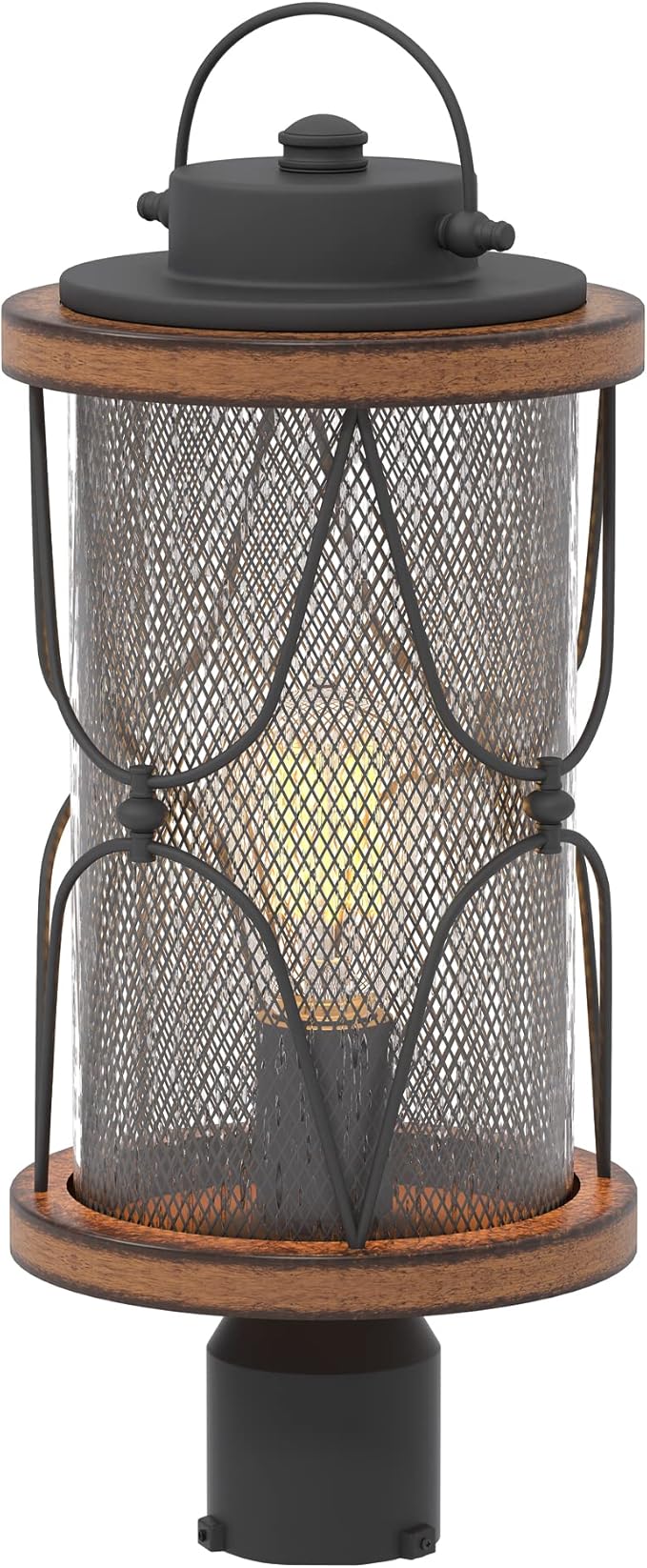 Inlight 17’’ High Farmhouse 1-Light Outdoor Post Mount LightClear Seeded Glass Shade and Meshed Metal Matte Black and Barnwood Finish Hardwired Lantern Head Bulb Not Included IN-0645-1-BK