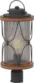 Inlight 17’’ High Farmhouse 1-Light Outdoor Post Mount LightClear Seeded Glass Shade and Meshed Metal Matte Black and Barnwood Finish Hardwired Lantern Head Bulb Not Included IN-0645-1-BK