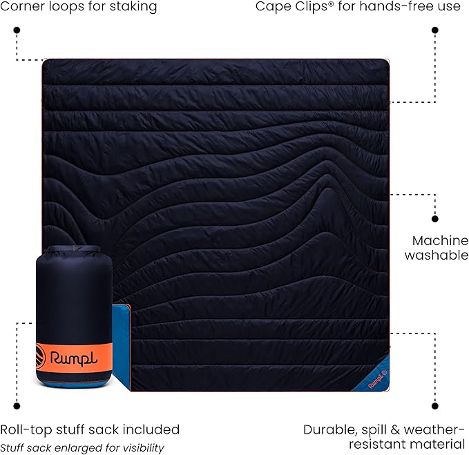 Rumpl Original Puffy 2-Person Blanket for Camping and Outdoors Midnight Blue