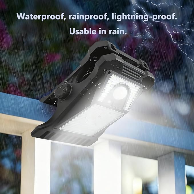 2Pack Clip on Solar Lights Outdoor Waterproof Motion Sensor Lights 3 Modes 3 Mounting Ways Solar Security Lights for Fence Wall Garage Patio Umbrella (2Pack 28LEDs)