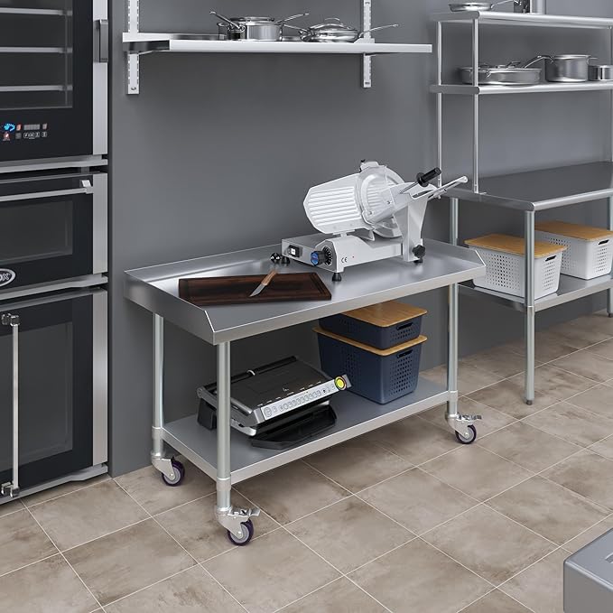 AmGood Stainless Steel Equipment Stand with Undershelf + Casters Heavy Duty Commercial Grade NSF Certified (24 Width x 48 Length + Casters)
