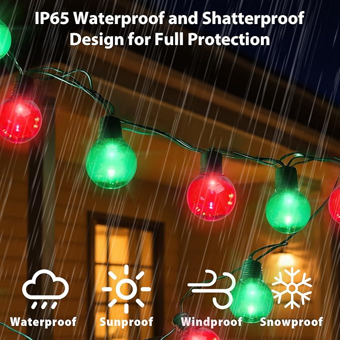 100 LED 50Ft Globe Christmas Lights Outdoor Round G30 Christmas Small Balls Lights Connectable Waterproof for Patio Backyard Eaves Tree Porch Indoor Outdoor (Red and Green)