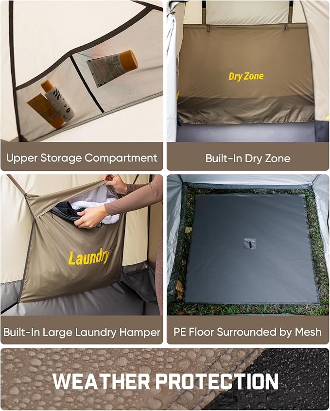 FanttikOutdoor Zeta A1 Pro Shower Tent 1 Rooms Portable Privacy Shelter for Shower &amp Dressing Instant Setup in 60 Seconds with Rainfly &amp Windproof Ideal for Camping &amp Hiking Fishing B