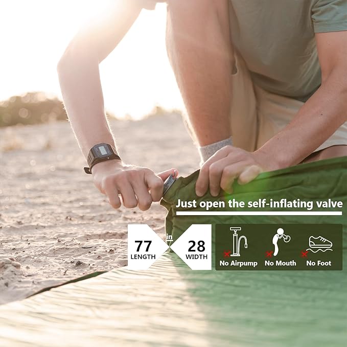 C·WILDYFIELD 4 INCH Thick Self Inflating Sleeping Pad with 9 R Value Foam Camping Mattress Ultra Thick Comfort Camping Mattress Inflatable Foam Camping Pad Portable Comfortable Sleeping Pad