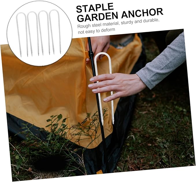 4Pcs U Shaped Steel Ground Nails for Securing Camping Tents and Trampolines Durable Stakes Lightweight and Portable for Safety and Hard Soil Insertion