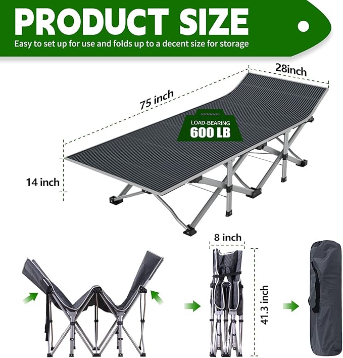 NAIZEA Folding Camping Cots for Adults Portable Cot with Mattress Heavy Duty Outdoor Bed with Carry Bag 1200d Oxford Cloth Sleeping Cots for Camping Office Nap Home Guest Beach Travel